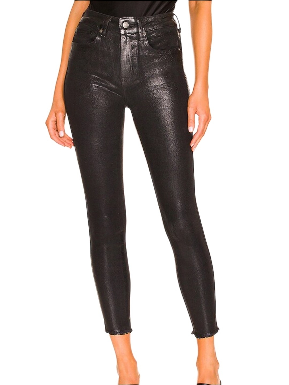 Free People x We The Free Womens Black High Rise Coated Skinny Jeans Size 28